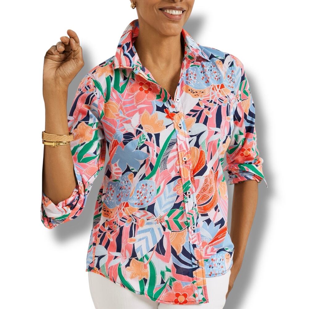 Talbots Size 1X 100% Cotton Button Front Shirt - Marvelous Floralp